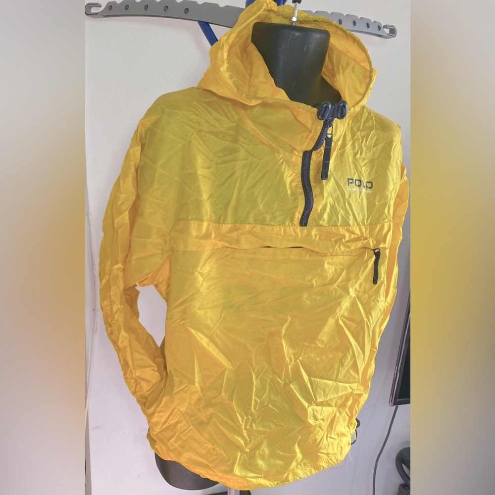 🏇🏽💛Polo Ralph Lauren Jeans Packable Windbreaker Jacket Yellow Blue Size M - Picture 3 of 12